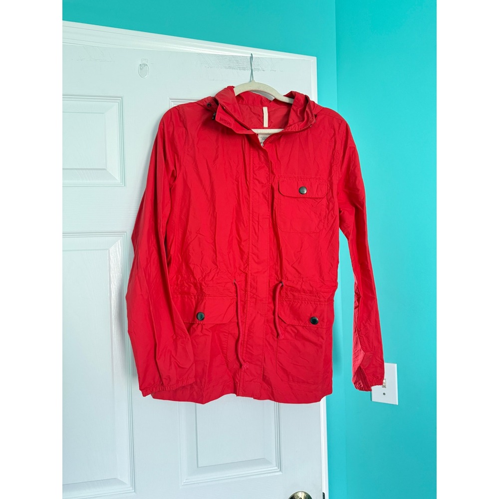 Lands End Canvas Mens Red Hooded Windbreaker Utility Field Jacket Medium